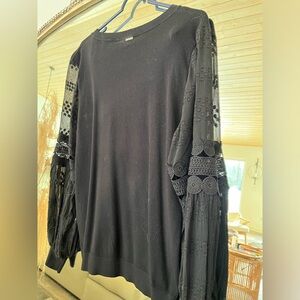 Sioni Elegant Black Lace Sleeve Women's Top